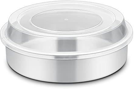 Joyfair Backform, 21cm Edelstahl Rund Backblech mit Deckel, Brownie Kuchenform für Picknick/Hochzeit/Geburtstag/Weihnachten, Gesund & Ungiftig, Einteiliges Design & Auslaufsicher, Spülmaschinenfest
