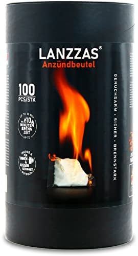 LANZZAS® 100 Stück Anzündbeutel aus Paraffin. Effektives Anzünden Ihres Kamins oder Grills ohne Rauchentwicklung oder Geruchsbelästigung.