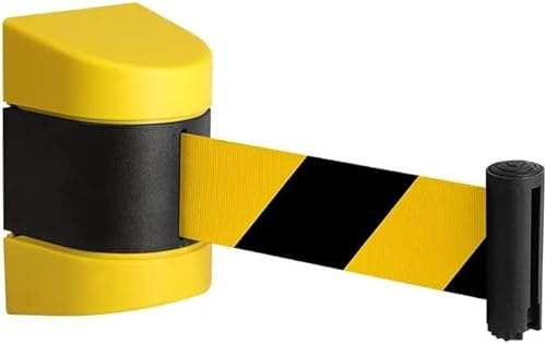 An der Wand montierter einziehbarer Warteschlangensperrgürtel, 10 m/33 Fuß Sicherheitsgurt zur Wandmontage mit ABS-Gehäuse, for Parkplätze im Freien, Einzelhandelsgeschäfte, Flughäfen, Banken, Hotels