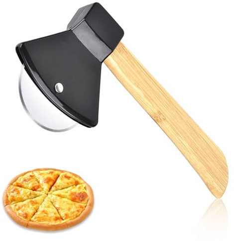 Stainless Steel Pizza Cutter, Round Axe Pizza Cutter Kitchy Wheel with Cover Handheld Food Slicer for Home Restaurant Round Axe Kitchy (black)