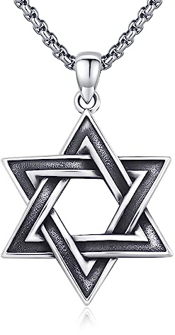 Silver Star of David Jewish Necklace for Men Women with Rolo Chain 22+2