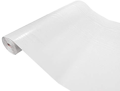 DecoMeister Papel Adhesivo Para Muebles Vinilo Blanco Brillo Imitacion de Madera Autoadhesivo Lámina Decorativa Para Cocina Pared Puertas Para Forrar En Rollo Aspecto Madera 90 x 210 cm