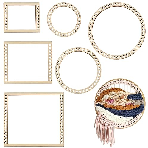 BENECREAT 6-teiliges Webstuhl-Set, Holz, Mini-Webstuhl, rechteckig und rund, zum Aufhängen, Dekoration, gewebter Wandteppich, gestrickt, Basteln