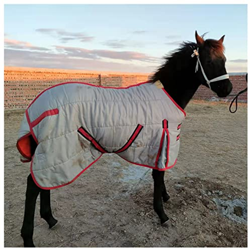 KLUFO Mittelschwere 420D Pferdeweidedecke 220g Füllung Fleeece Futter wasserdichte Gesteppte Stalldecke für Pferd und Shetlandpony, Grau 45 Zoll