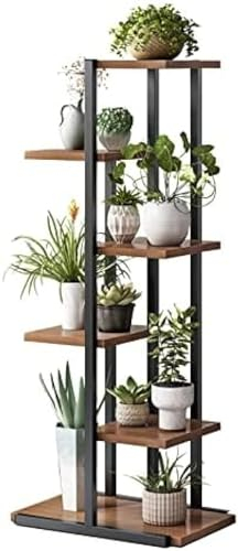 Pflanzenständer Für Den Innenbereich, Metall-Pflanzenständer, Blumenständer Für Den Garten, 6 Etagen, Hoher Pflanzenregalhalter In Der Ecke, Wohnzimmer, Balkon, Terrasse, Hof,Nussbaum,60cm,Picture