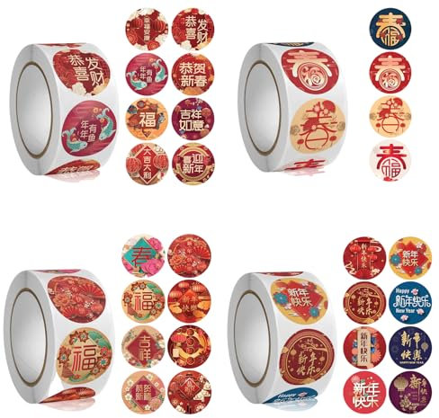 4 Pièces Autocollants du Nouvel An chinois, Stickers porte-bonheur du Nouvel An, Stickers pour enveloppes du Nouvel An, Utilisé pour la décoration de divers articles