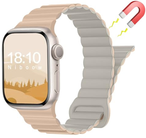 Niboow Magnética Silicona Correa para Apple Watch 38mm 40mm 41mm 42mm Series 11/10/9/8/7/6/5/4/3/2/1, Muñequeras para Apple iWatch SE 3/SE 2 - Blanco