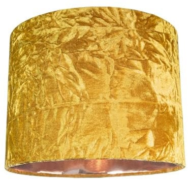 Chic and On-Trend Ochre Mustard Crushed Velvet Fabric 8 Table or Pendant Drum Lampshade with Shiny Copper Inner - 40watt Maximum | Perfect for Residential or Commercial by Happy Homewares