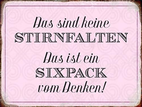 AGDeko® Holzschild 40x30 cm keine Stirnfalten ist Sixpack zum Aufhängen oder Stellen Raum Dekoration