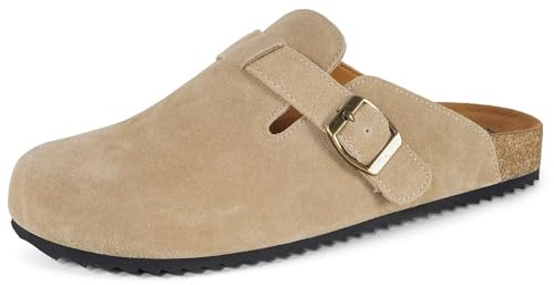 Mules et Sabots Homme Femme Pantoufles avec Fermé Semelles Chaussons Cuir Chaussures de Jardin Confortable d'Intérieur Abricot 46