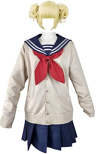 Yanny Himiko Toga Cosplay JK Schule Uniform Matrosen Anzug Kostüm Rock Pullover Krawatte Perücke für Halloween Party (White + Wig, XX-Large)