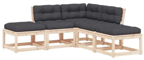 vidaXL Garten Sofa Garnitur 5-TLG., Gartenmöbel Set mit Kissen, Sitzgruppe für Garten Terrasse Latten-Design, Modular Gartensofa Lounge, Massivholz Kiefer