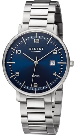 REGENT Herren Armbanduhr Analog Metallarmband Silber URF1520 Analoguhr