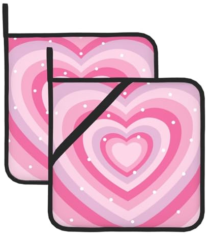 Set di 2 presine a forma di cuore rosa per cucina, presine resistenti al calore, presine calde per bancone della cucina, presine con presine ad anello, per cucinare, grigliare e cuocere al forno.