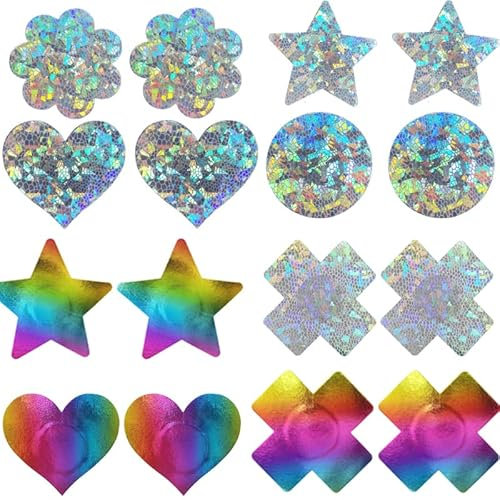 Amazleer Lot de 12 paires de cache-tétons adhésifs à paillettes pour femme, multicolore, taille unique