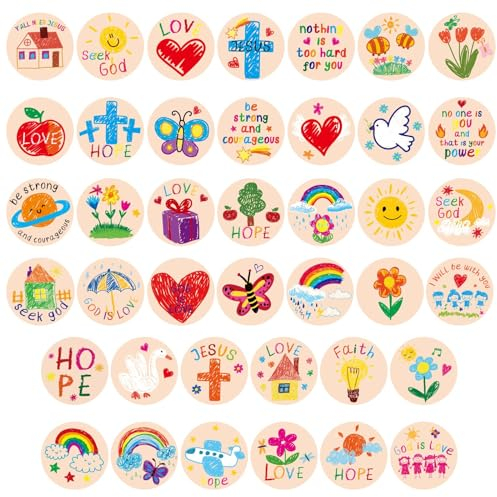 600 Stück Christliche Aufkleber Kinder, 2,5cm Runde Jesus Aufkleber Inspirierende Christliche Religiöse Aufkleber Katholische Bibel Aufkleber für Kunst Handwerk Osterdekoration (Zeichenstil)