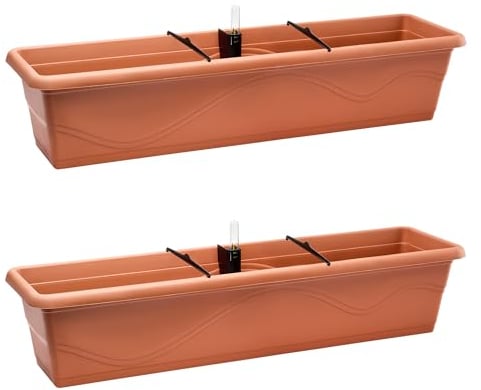 Garronda Jardinieres Exterieur Pots de Fleurs Jardinieres Exterieur Balcon Pot Fleur avec Système d'irrigation et Indicateur de Niveau d'eau GD-0073 (Terre Cuite, 2 Pièces, Longueur=79cm)