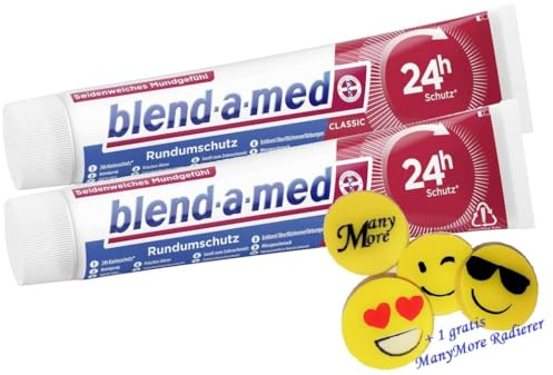 2 x Blend Amed CLASSIC Rundumschutz Zahnpasta - je 75ml - Zahncreme + 1 gratis ManyMore Radierer