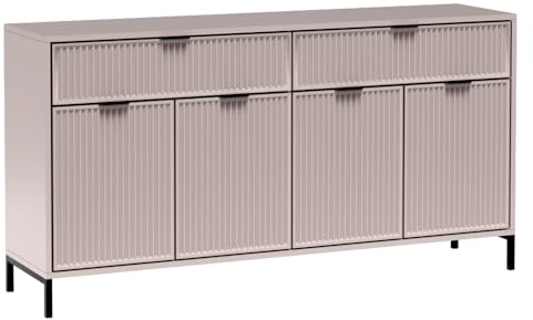 Lomadox Sideboard in Kaschmir beige mit Rillenoptik 165 cm Kommode Anrichte Stauraumschrank Wohnzimmerschrank modern Rillen Fronten