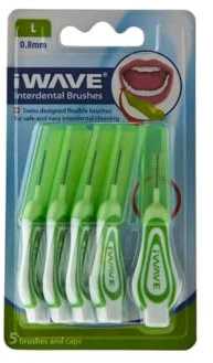 iWave Interdental Brushes Fine Size 0.8 mm Green Pack of 5 – Interdental Cleaning Brushes for Total Teeth Cleaning Plaque Removal Tool