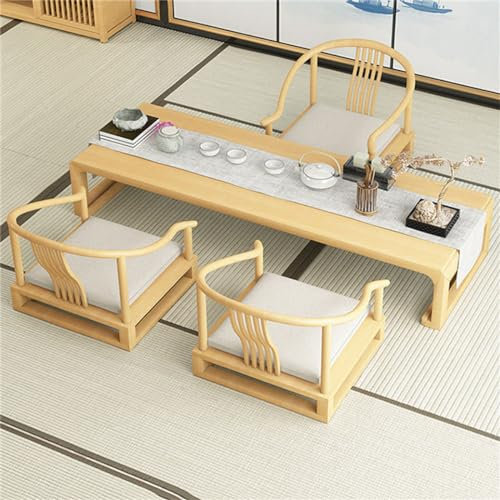 SnamicE Japanischer Tatami-Couchtisch, niedriger Tisch mit Sessel, japanischer Bodentisch, für Wohnzimmer, Esszimmer, Tee, Heimdekoration, 160 * 60 * 35 cm