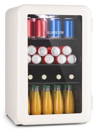 KLARSTEIN Nevera Pequeña 70 l. Puerta Cristal Silenciosa, Mini Nevera, Neveras Pequeñas Habitación para Refrescos y Vino, Mini Frigorificos Pequeños con Estantes Extraíbles, Temperatura 0-10°C