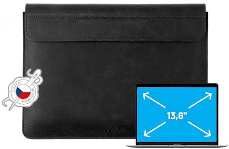 FIXED Oxford Lederhülle 13,6 Zoll für MacBook Air (2022) M2/M3, iPad und andere Geräte: Handgefertigte Laptoptasche aus italienischem Rindsleder, Hülle mit Magnetverschluss, Schwarz