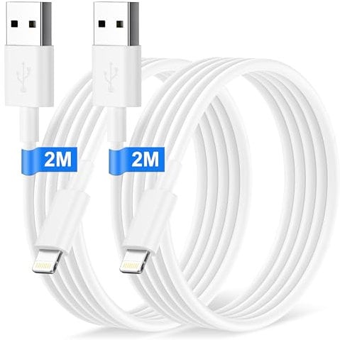 Bamkey Lightning Cable 2-Pack 2m, Apple MFi Certified USB A to Lightning Charger Lead for iPhone 14 13 12 Mini 11 XS X SE 8 7 6, iPad – Fast Charging, White