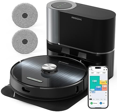 Proscenic M9 Robot Vacuum Cleaner With Mop, 4500Pa Robotic Vacuum Cleaner with 2.5L Self Emptying Station 60 Days Hands-Free,Double Rotating Mops, Lidar Navigation,3-In-1 Robot Vacuum for Pet Hair