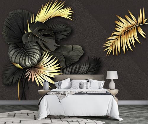 Wall Murals 3D Wallpaper Black Gold Leaf 3D Wall Mural Living Room Bedroom Wallpaper -F011-400cmX260cm