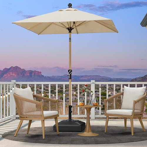 PURPLE LEAF Parasol de Jardin Extérieur Inclinable, Carré 1,8 m en Aluminium, Parasol Balcon en Teck Anti-Vent et Anti-UPF, pour Plage, Terrasse, Patio, Beige