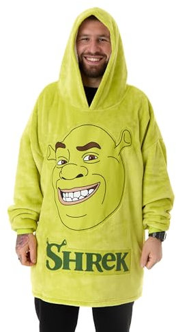 Vanilla Underground Shrek Unisex tragbarer Decken-Hoodie | Grüner Kapuzenpullover für Erwachsene mit Shrek-Charakter-Gesichtsgrafiken | Einheitsgröße, mit Sherpa gefütterte Loungewear mit 3D-Ohren