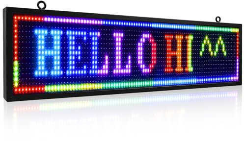 Panneau d'affichage LED déroulant, Enseigne Lumineuse LED Programmable RVB pour devanture de magasin, salon de coiffure, café, gymnase, panneau ouvert étanche haute visibilité et IP64 (67x19 cm)