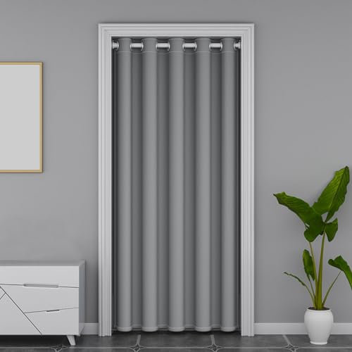 Icegrey Rideaux Occultants Isolation Thermique Rideaux à œillets Phonique Anti Bruit Rideau de Porte Interieur, Séparation de Pièce Rideau pour Salon et Cuisine, Gris