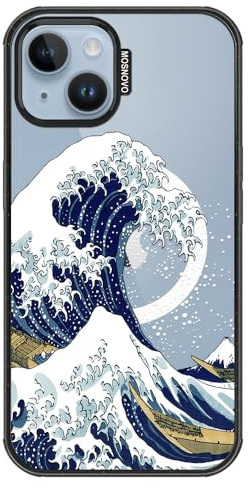MOSNOVO for iPhone 13 Case/iPhone 14 Case, Fit for MagSafe, Military-Grade Drop Protection, Shockproof Bumper, Aesthetic Magnetic Phone iPhone 13/14, Great Wave/Black