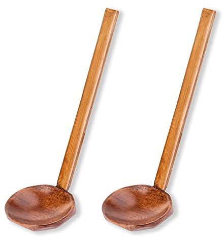 Cucharas de Sopa de Madera Hecho a Mano Cuchara Japonesa Mango Largo Grande para Hogar Restaurante Ramen Gachas Olla Caliente Marrón 2 Piezas