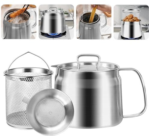 GCQ 304 Stainless Steel Oil Filter Pot Large Capacity 12L/68oz with Strainer Versatile Oil Filter Multi-Function Frying net Tank for Kitchen Camping - Ideal for Deep Frying, Boiling, and Simmering