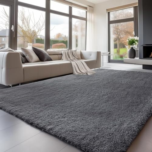 Treeboy Hochflor Grau Teppich Wohnzimmer 140x200 Waschbar Anti-Rutsch Extra Große Teppich Schlafzimmer Flauschige Moderne Teppiche Matte Teppichen für Schlafzimmer Kinderzimmer