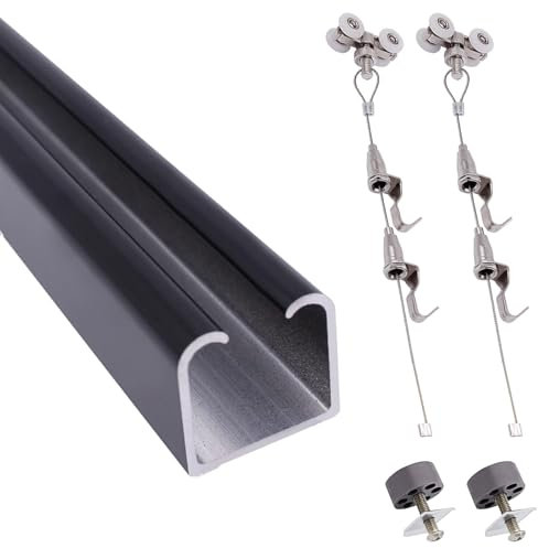 bilderschienen aufhängesystem Kunstschienen-Aufhängesystem Für Decken- Und Wandmontage, Schwarz, Verstellbare Bilderschienen Und Rahmenaufhänger-Drahtset Mit Rolle Für Museum/Büro(Ceiling mount,300cm/