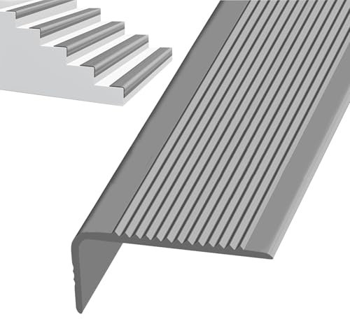 Treppenkantenprofil aus Vinyl zum Abziehen und Aufkleben, rutschfeste Treppenkante für Innen- und Außenbereich, abriebfester Gummi, einfach zu installieren, grau, 7 cm breit x