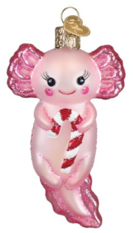 Old World Christmas Axolotl with Candy Cane Glass Ornament for Holiday Tree