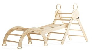 Buxibo Mini Structure – Arche en Bois avec Rampe et Toboggan – Aire de Jeu Montessori intérieure – 176x47x82 cm – Naturel
