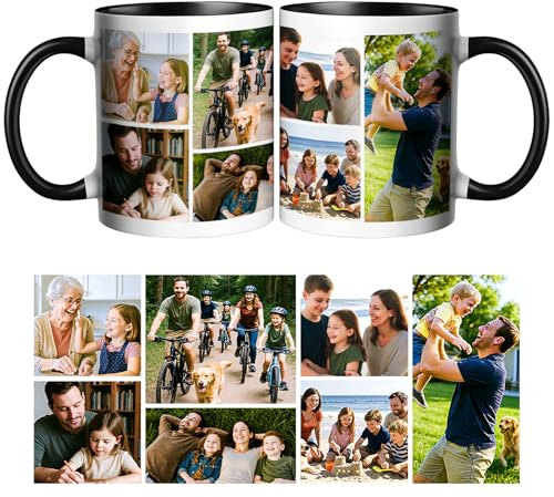 CWYW Personalised Coffee Mug with Photo Custom Picture Logo Mug Photo Collage Personalized with a 7 Photo Novelty Custom Gift for Family, Friends, Birthday