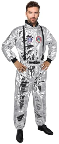 UWXOZO Astronaut Kostüm Herren Damen Weltraum Kostüm Set Faschings Karneval Erwachsener Unisex Silber Astronaut Kostüm Gesamt Geburtstag Cosplay Themenparty Outfit UX015-L