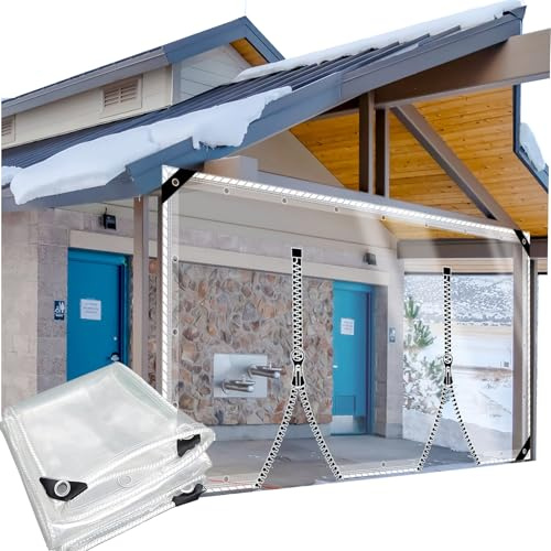 CAQXAQP Clear Heavy Duty Tarpaulin with 2 Zip– 420gsm Waterproof Tarp PVC 2mx2.8m with Eyelets – Transparent Gazebo Side Panels for Pergola Garden & Balcony Rain Cover