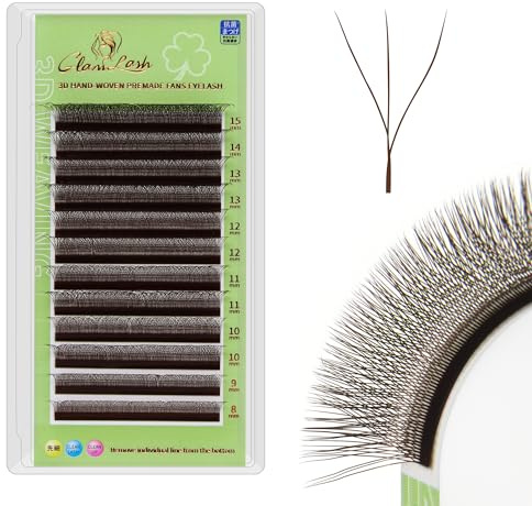 GLAMLASH Extensions de Cils 3D 0.07mm C Curl 8-15mm Mix Forme W Bouquets Préfaits Naturels pour Professionnels en Salon(3D,0.07C,8-15mm,Marron)
