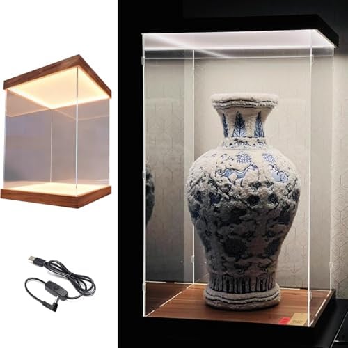 Acryl Vitrine Große, Staubdichte Thekenbox, Beleuchtete, Transparente Acryl-Vitrine für Sammlerstücke, Stapelbare Aufbewahrungsvitrine für Wohnzimmer und Schlafzimmer(20x20x25cm(8x8x10))