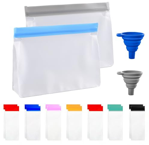 XIINGYAAN Kit de Portionnement pour Poudre de Protéines - 2 Grands et 14 Petits Sachets Transparents - Entonnoirs Inclus - Organisateur Étanche pour Fitness, Cuisine, Voyage
