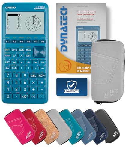 Casio FX-7400GIII Grafikrechner mit CalcCase Schutztasche und Fachbuch - Classic Set (Hellgrau)