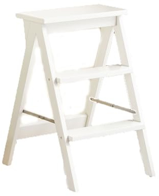 Taburete Plegable Taburete de Escalera de Madera Maciza, Plegable, portátil, Apto for Cocina, baño y Oficina. Escalera(Weiß,A)